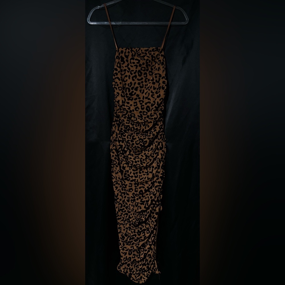 Papermoon Brown Leopard Print Midi Dress